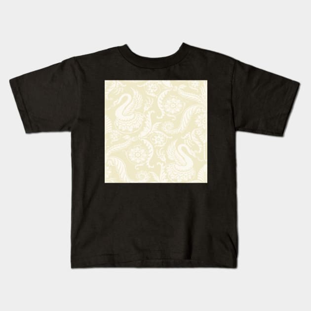 Cream on Light Yellow  Classy Medieval Damask Swans Kids T-Shirt by JamieWetzel